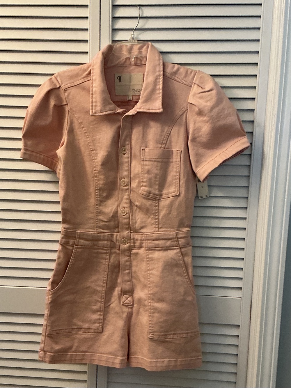 Anthropologie Peach Pink Short-Sleeve Utility Romper